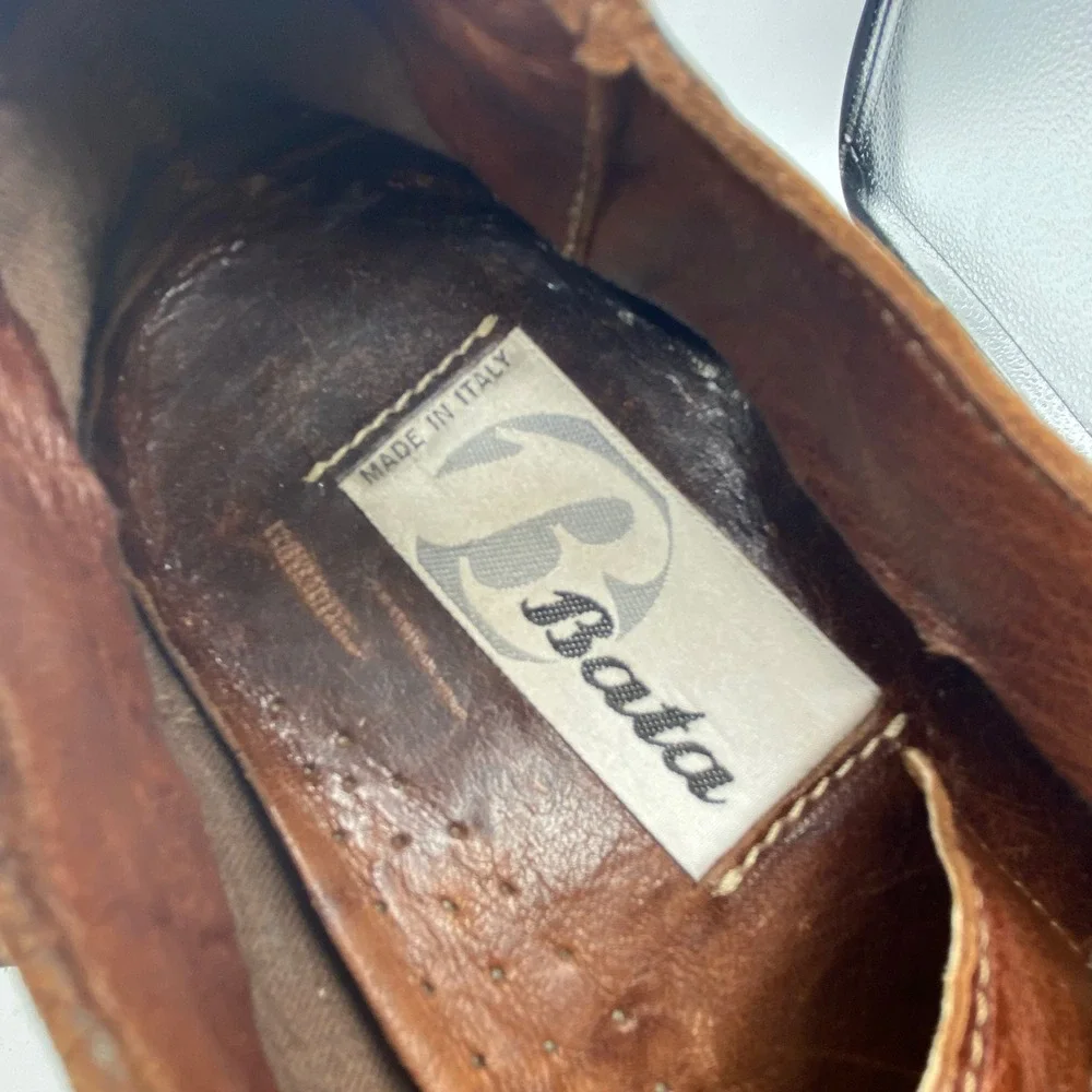 Bata Mens 42 Leather Oxford Shoes Brown Made in Italy 8270 Lace Up Casual Dress